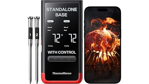 The image shows a Top Rated 10 Wifi Meat Thermometer with probes and a digital display.