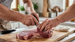 This image shows an internal meat temperature chart with Fahrenheit and Celsius guides for cooking meats.